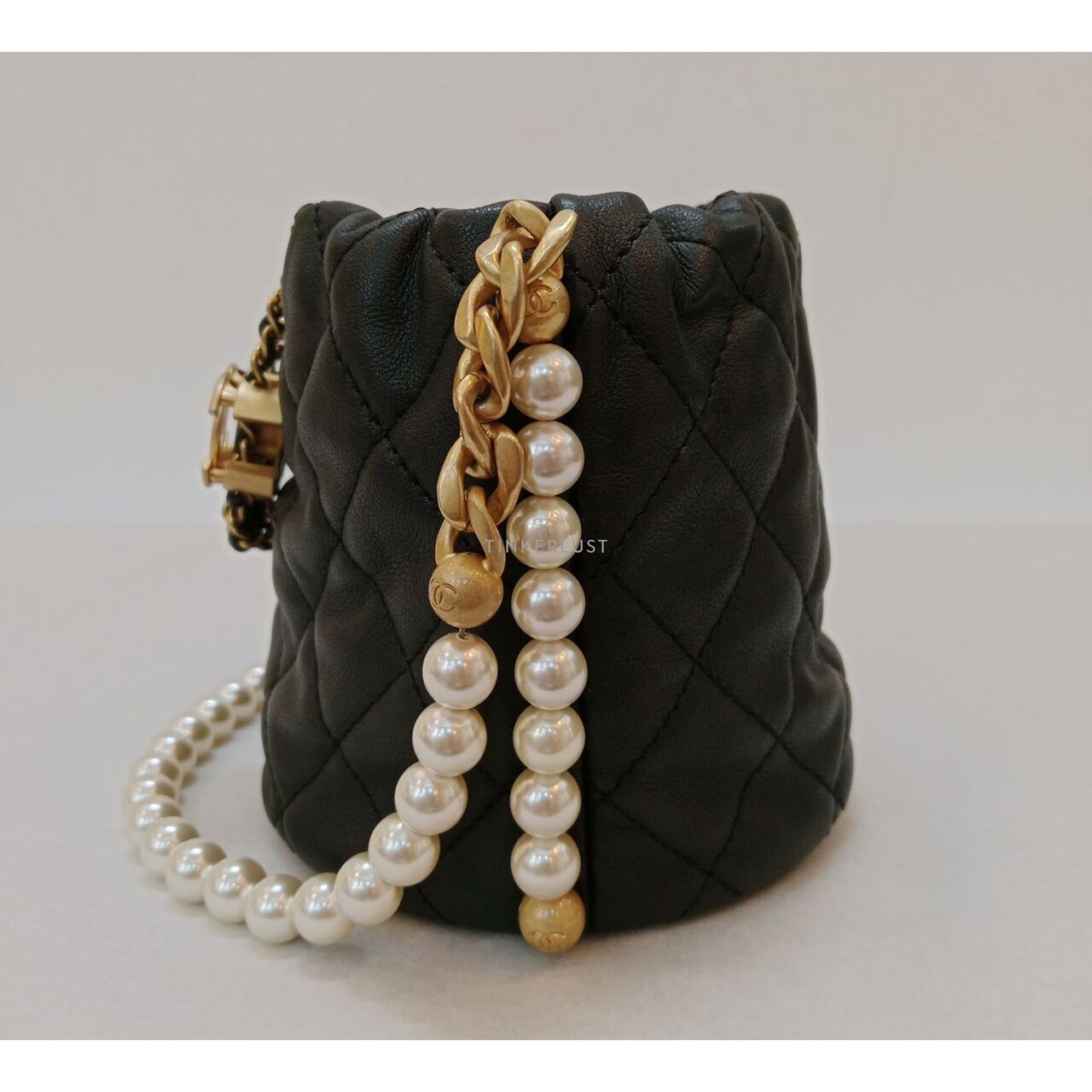 CHANEL Micro Pearl Bucket Bag In Black Lambskin #31 Sling Bag