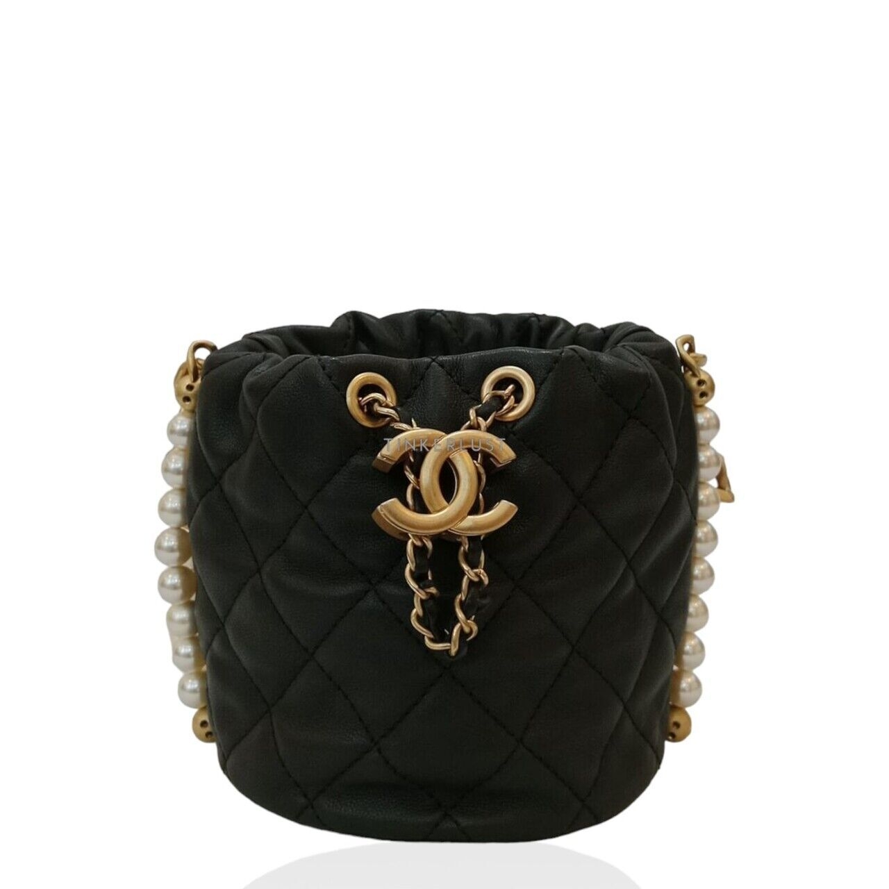 CHANEL Micro Pearl Bucket Bag In Black Lambskin #31 Sling Bag