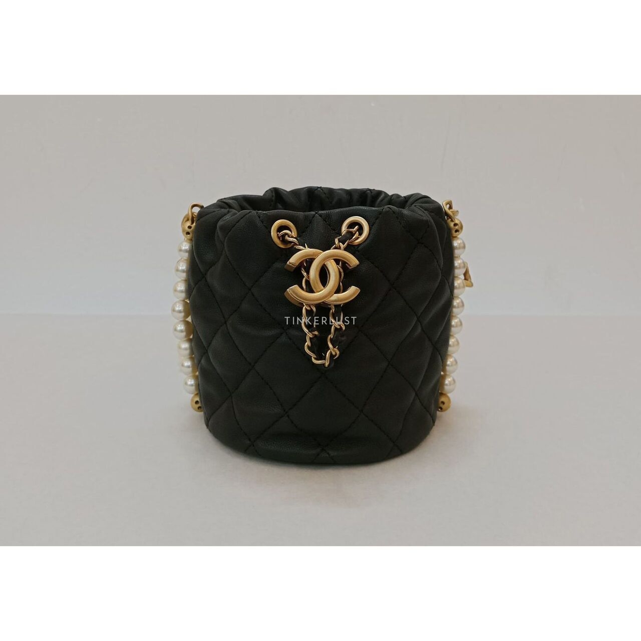 CHANEL Micro Pearl Bucket Bag In Black Lambskin #31 Sling Bag