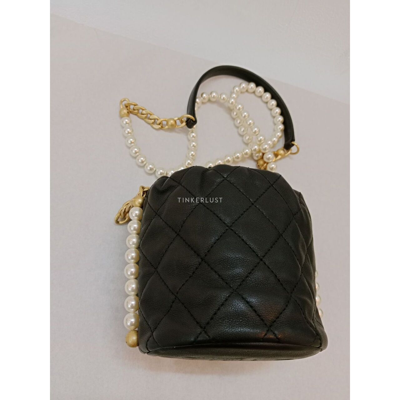 CHANEL Micro Pearl Bucket Bag In Black Lambskin #31 Sling Bag