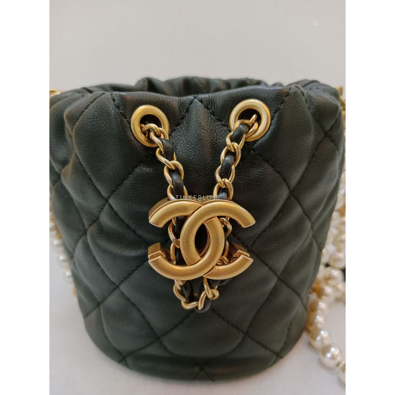 CHANEL Micro Pearl Bucket Bag In Black Lambskin #31 Sling Bag