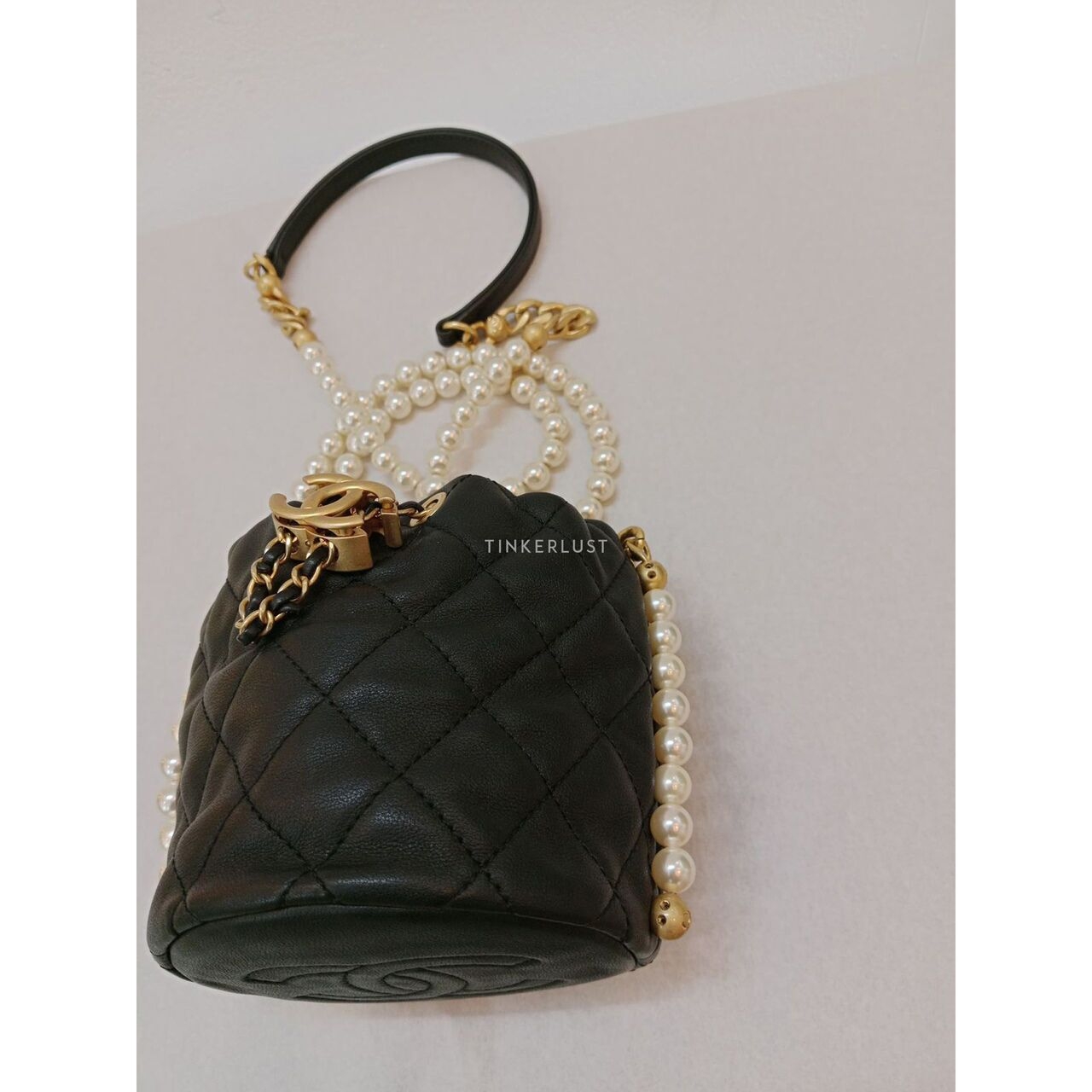 CHANEL Micro Pearl Bucket Bag In Black Lambskin #31 Sling Bag