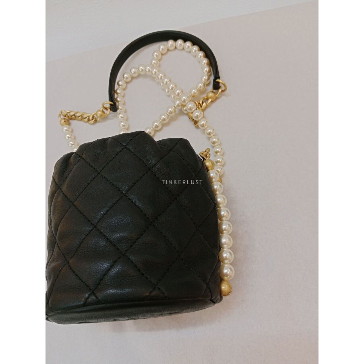 CHANEL Micro Pearl Bucket Bag In Black Lambskin #31 Sling Bag