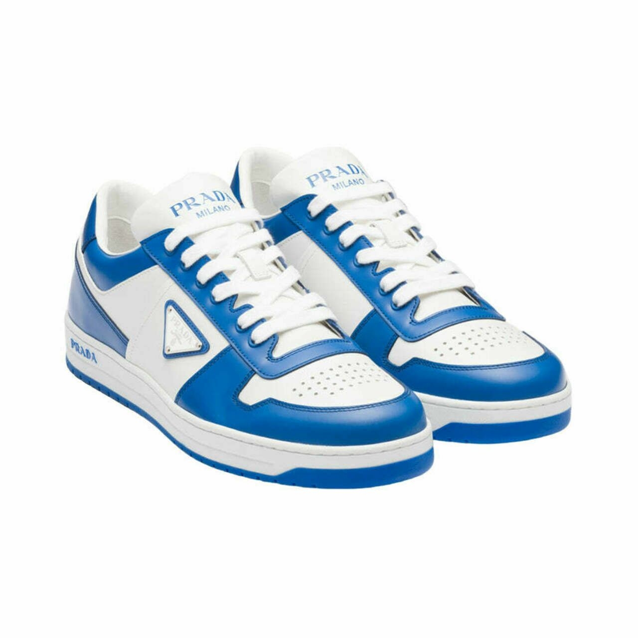 Enamel Triangle Logo White Downtown Leather Sneakers White/Coblat Blue