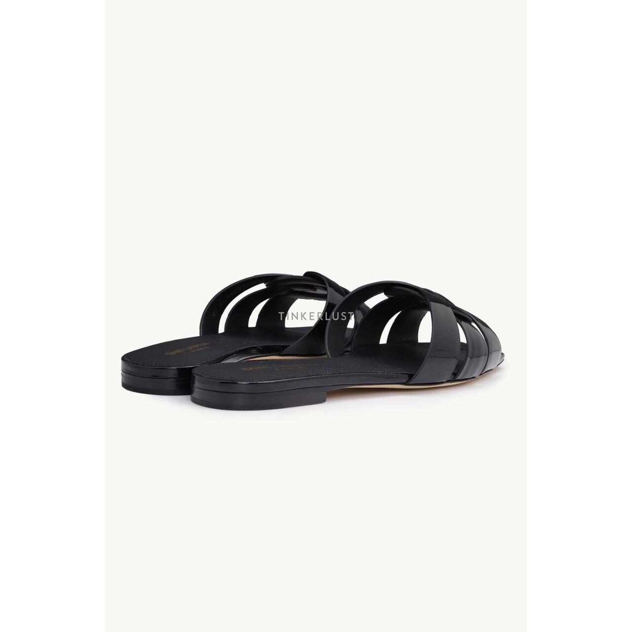 Saint Laurent Nu Pieds 0.5cm Tribute Slippers in Black Patent