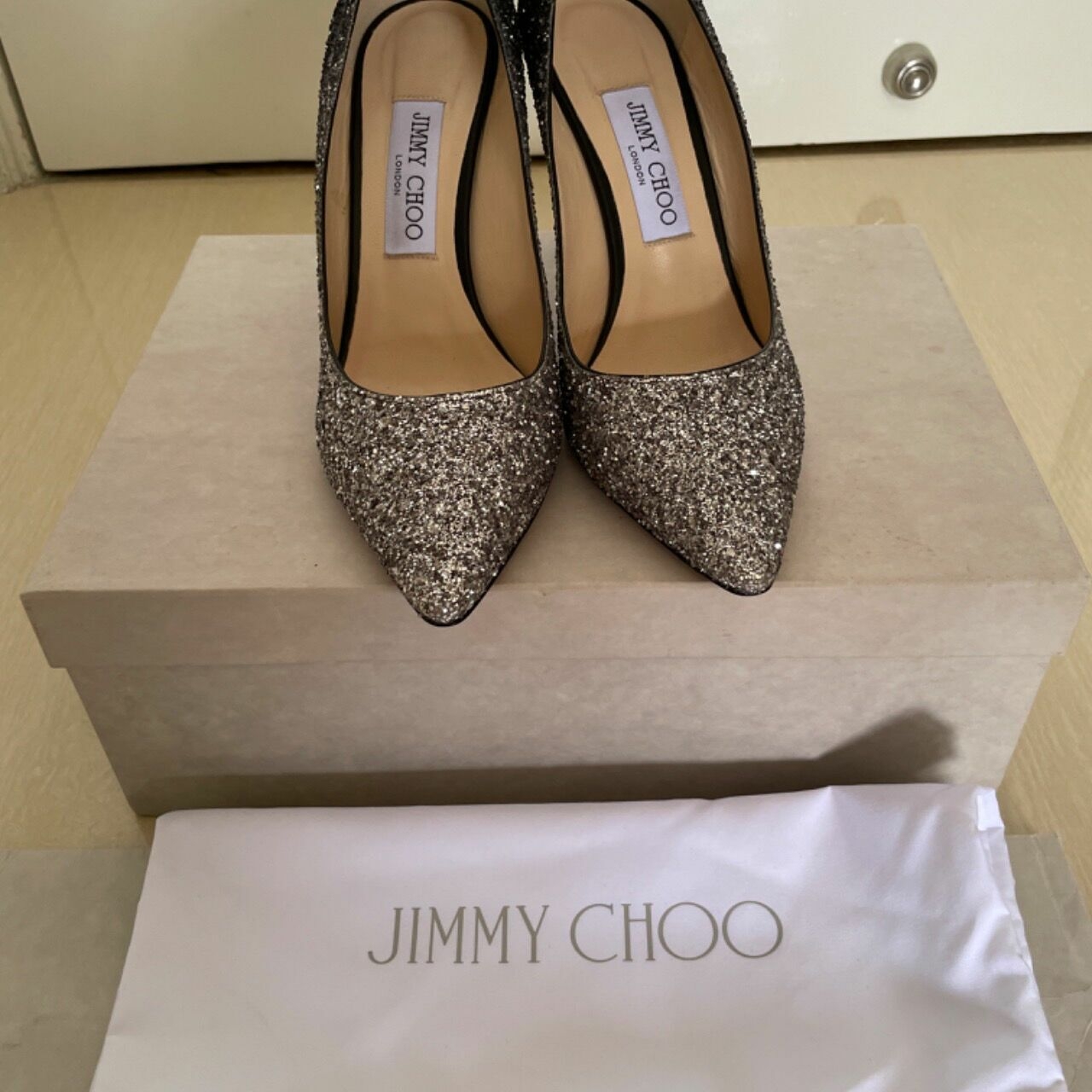 Jimmy Choo Silver Heels Romy 85