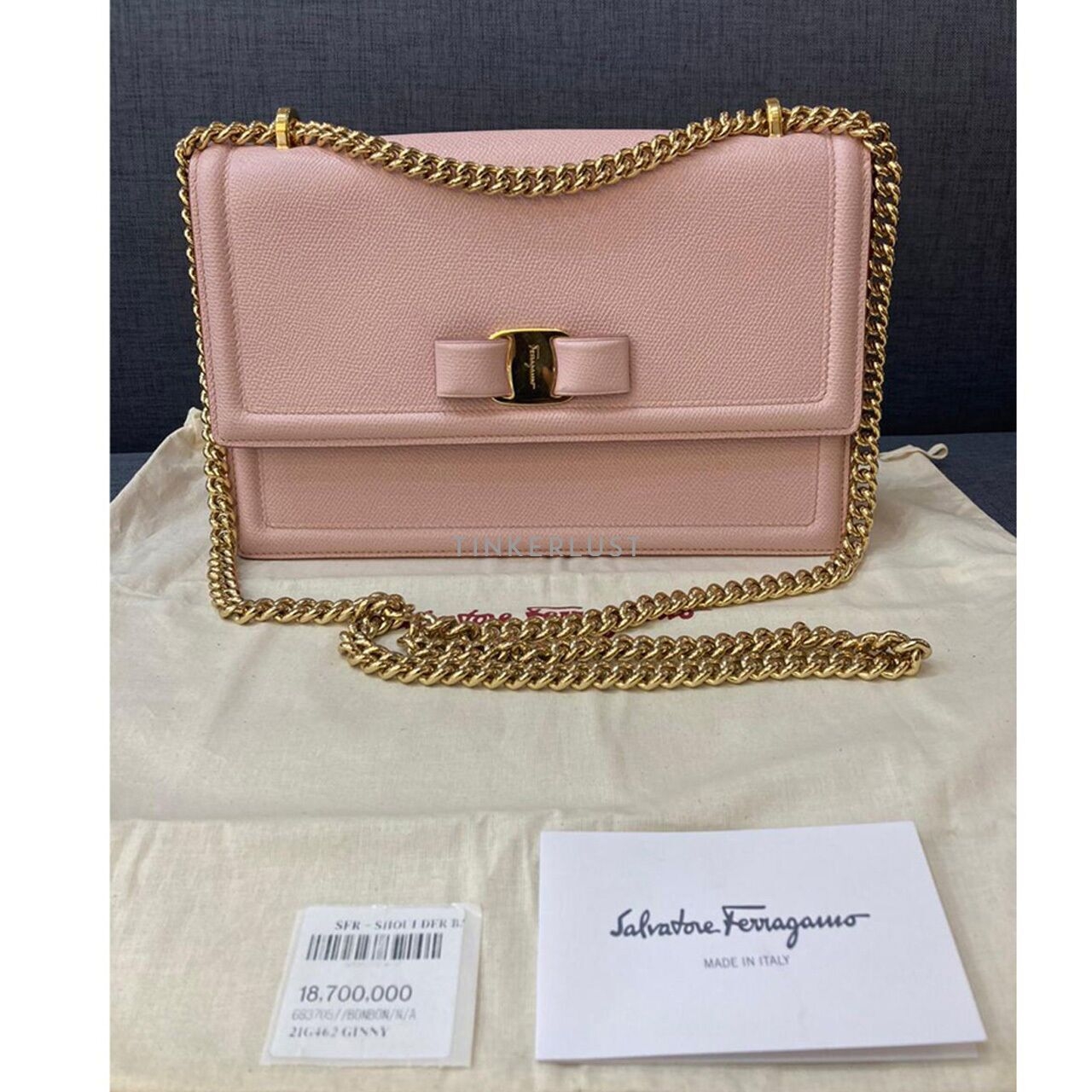 Salvatore Ferragamo Ginny Pink Bonbon Saffiano GHW Sling Bag