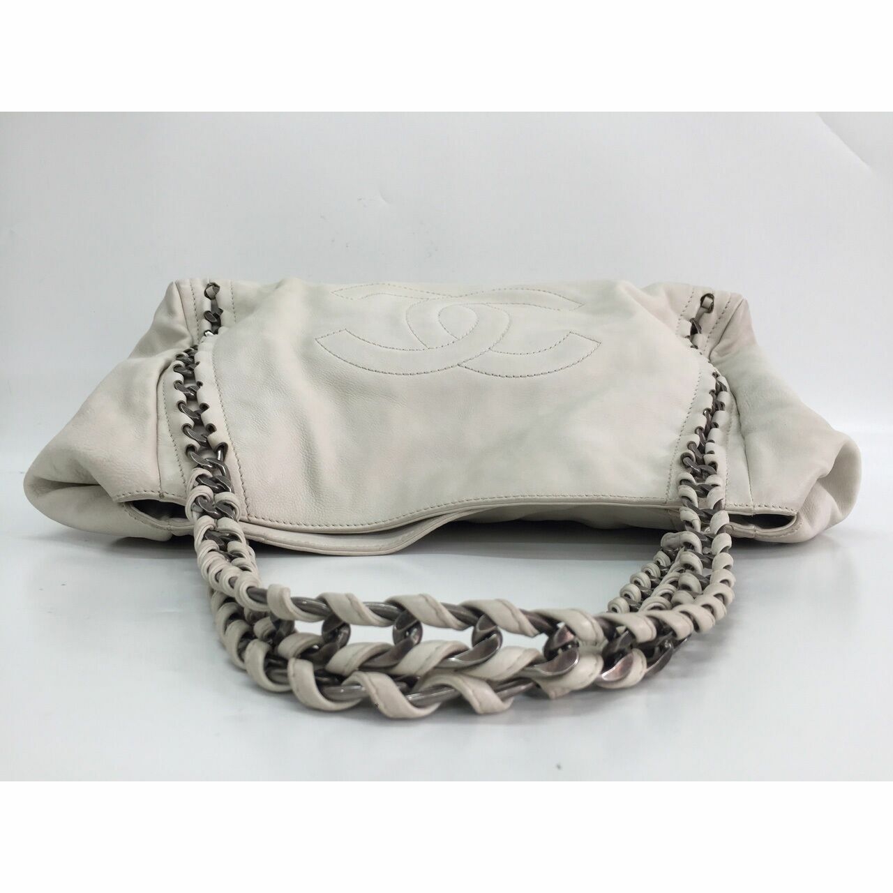 Chanel East West White Chain Tote Bag