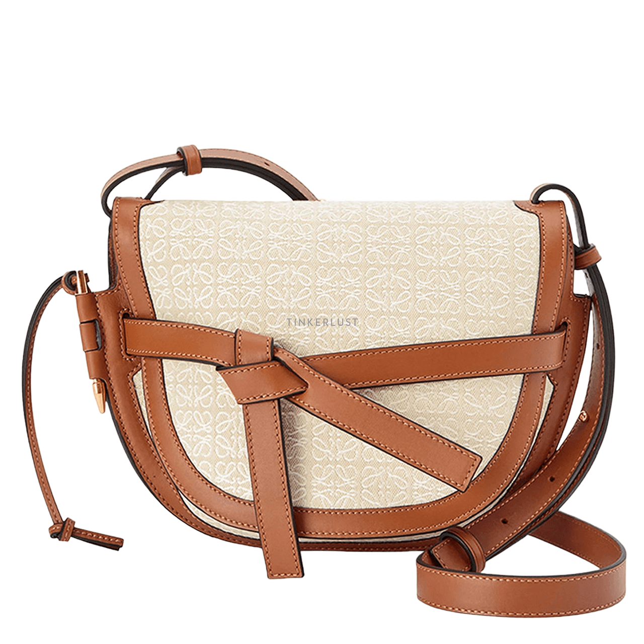 LOEWE Small Gate Anagram Sling Bag in Ecru/Tan Jacquard Calfskin