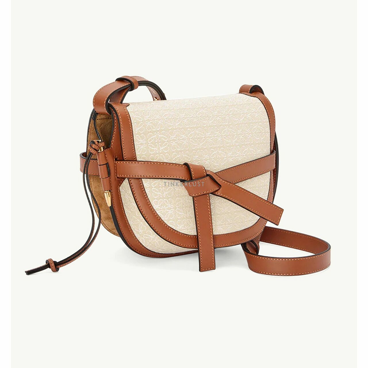 LOEWE Small Gate Anagram Sling Bag in Ecru/Tan Jacquard Calfskin