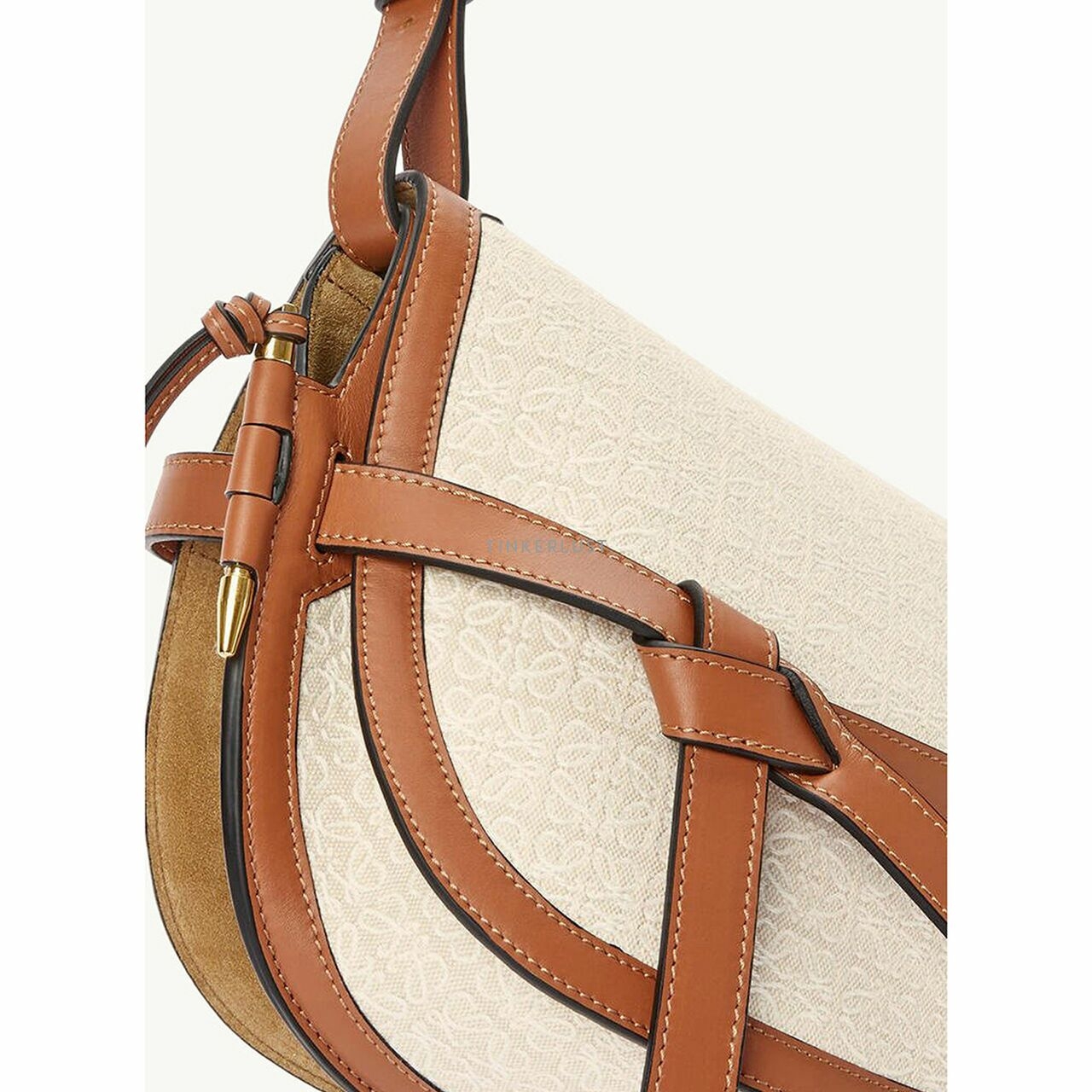 LOEWE Small Gate Anagram Sling Bag in Ecru/Tan Jacquard Calfskin