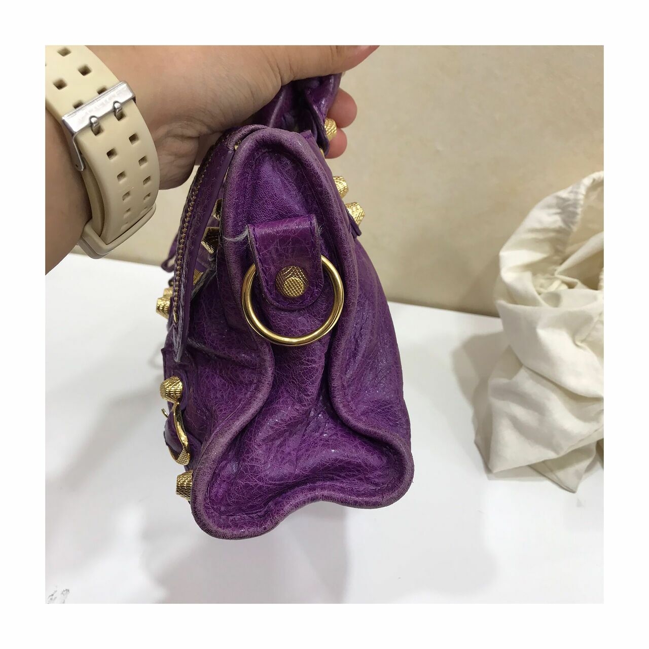 Balenciaga Purple Mini Classic Button GHW 2013  Satchel