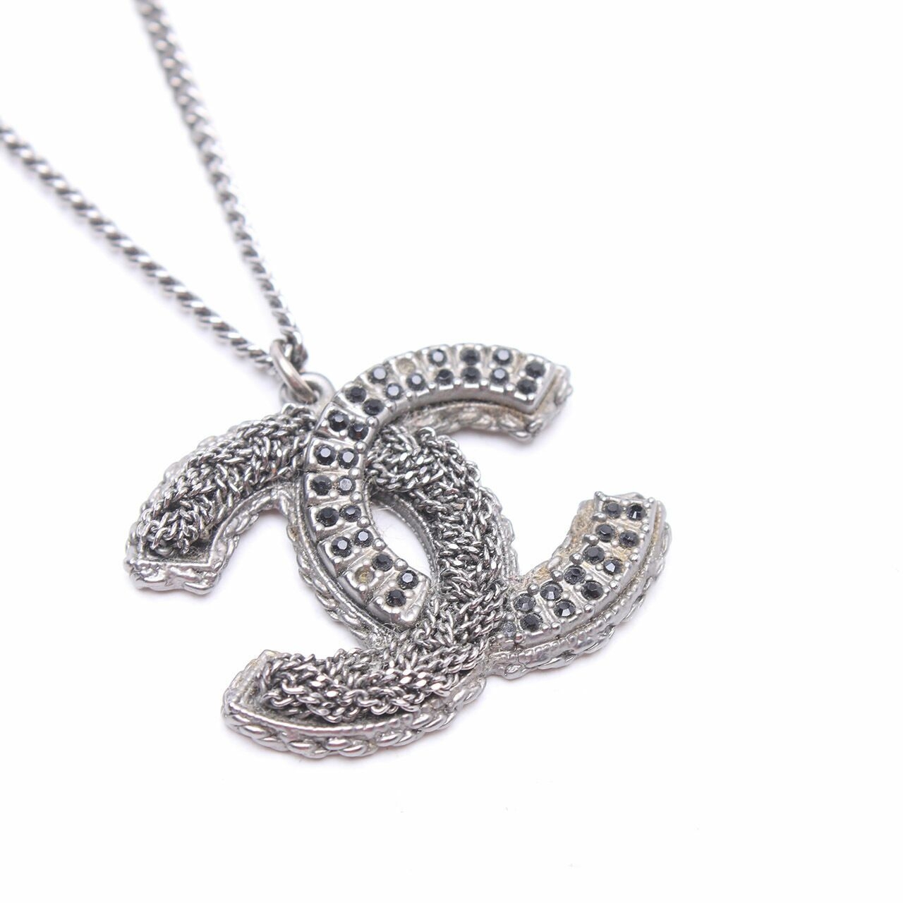 Chanel Dark Silver Chain CC Logo Necklace