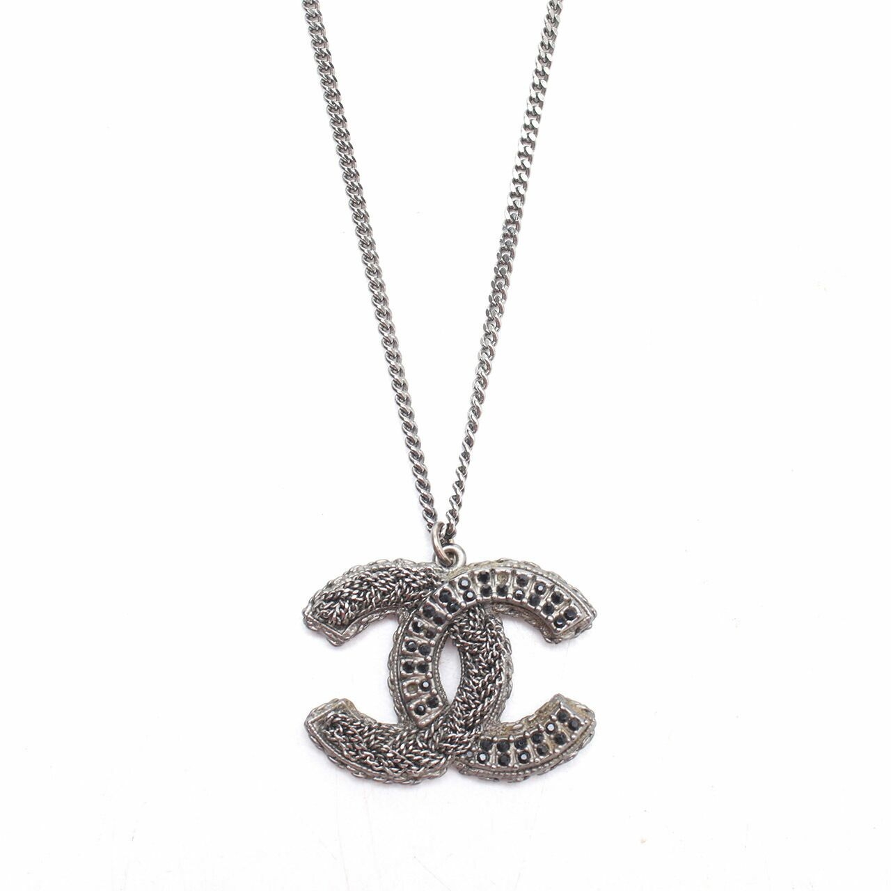 Chanel Dark Silver Chain CC Logo Necklace