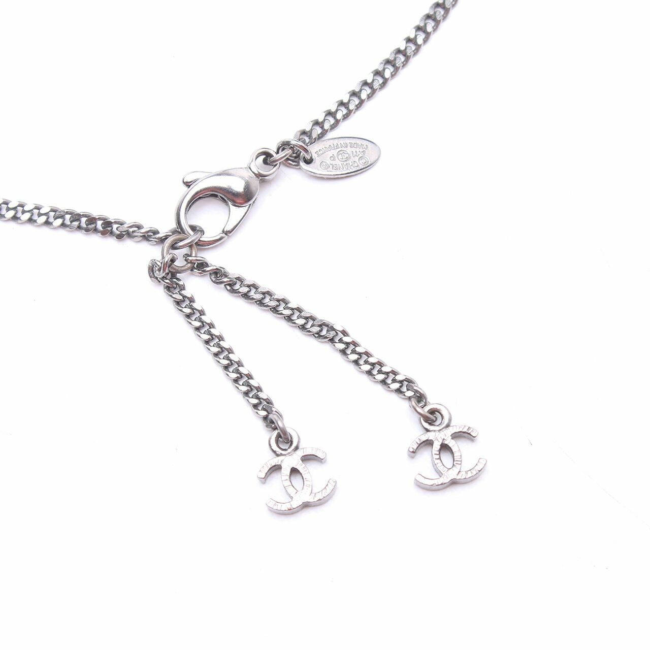 Chanel Dark Silver Chain CC Logo Necklace