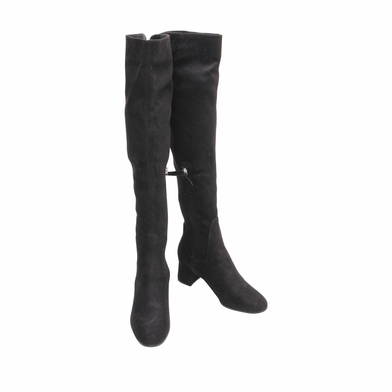 Zara Black The Knee Block Heels Boots