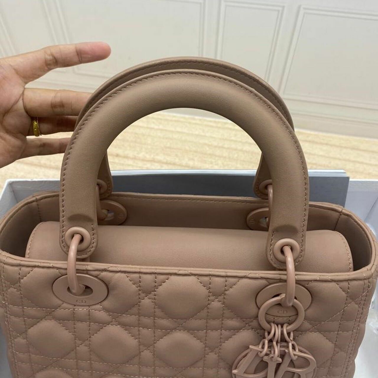 Christian Dior Matte Nude Medium Lady Dior Satchel