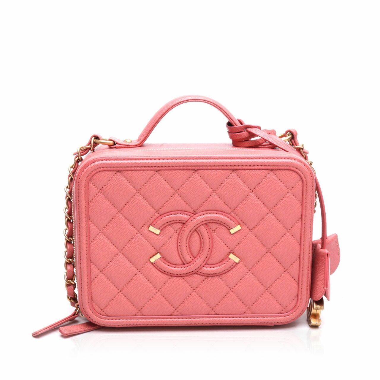 CHANEL Caviar Quilted Medium CC Filigree Vanity Case Peach #28