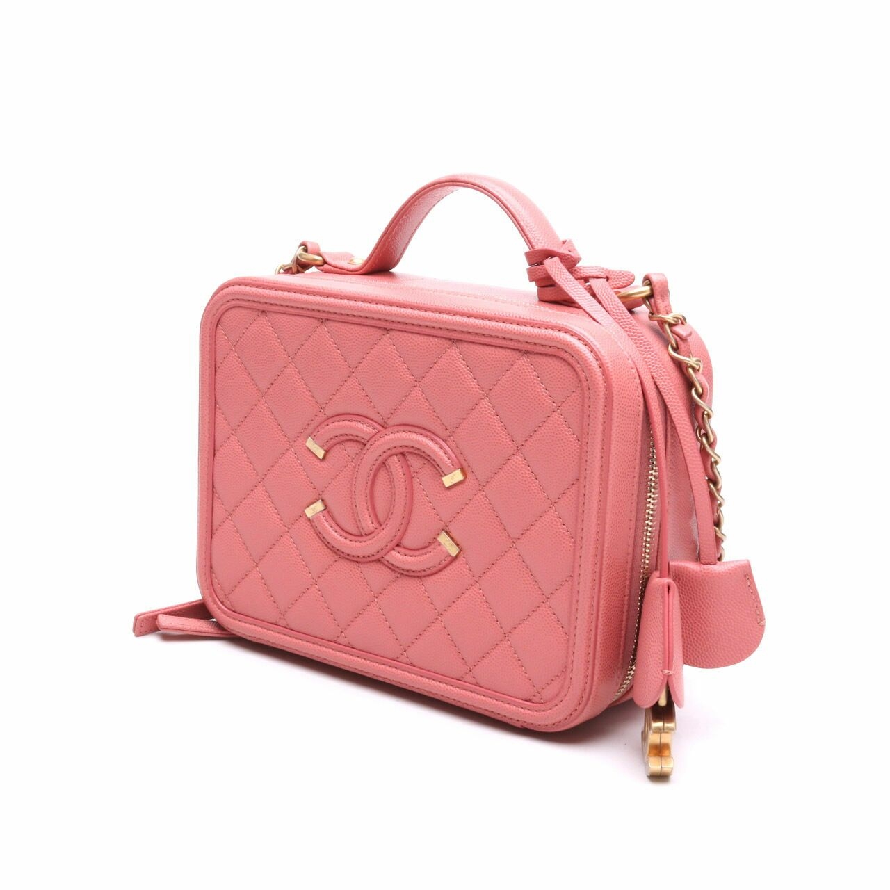 CHANEL Caviar Quilted Medium CC Filigree Vanity Case Peach #28