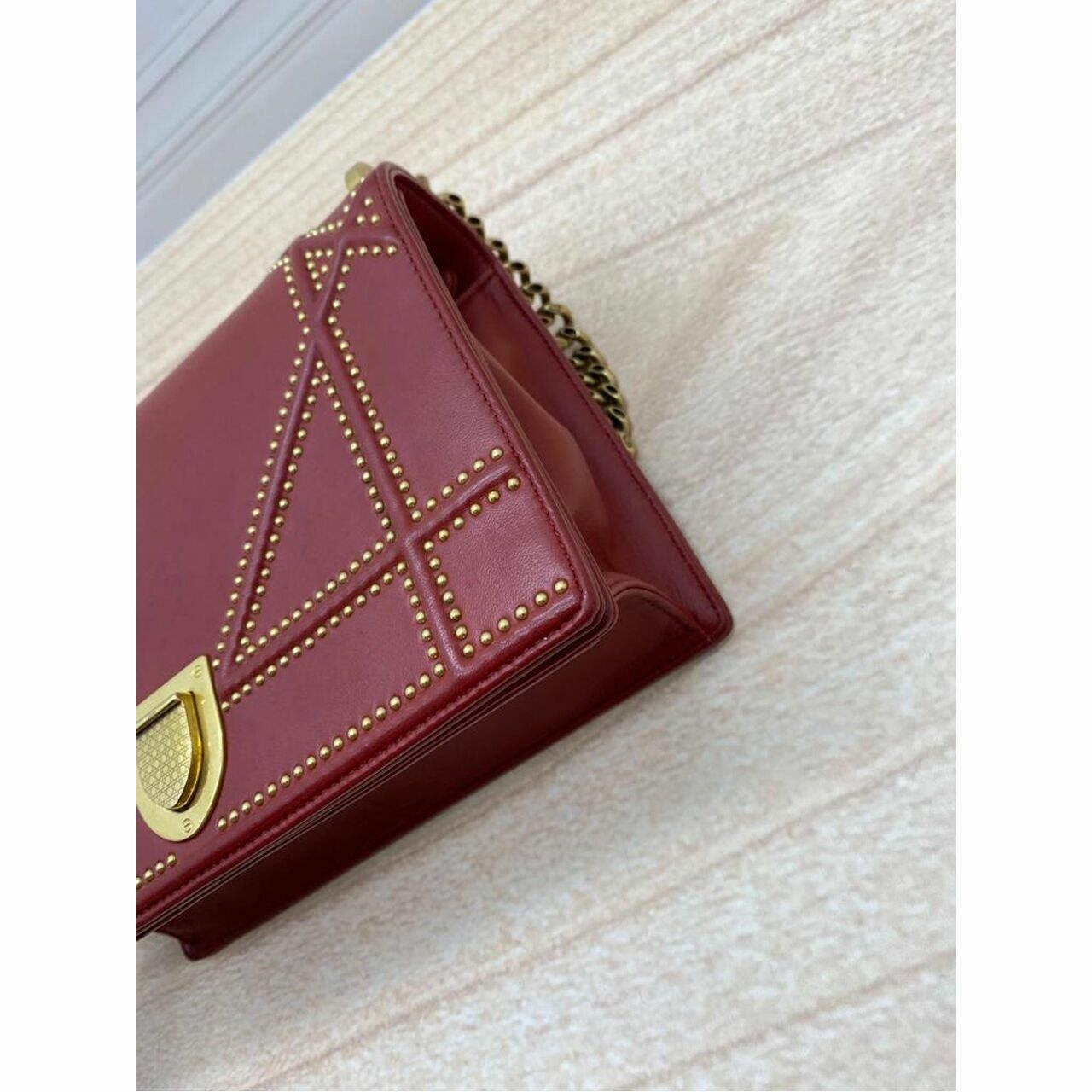 CHRISTIAN DIOR Calfskin Studded Medium Diorama Flap Bag Burgundy 2017