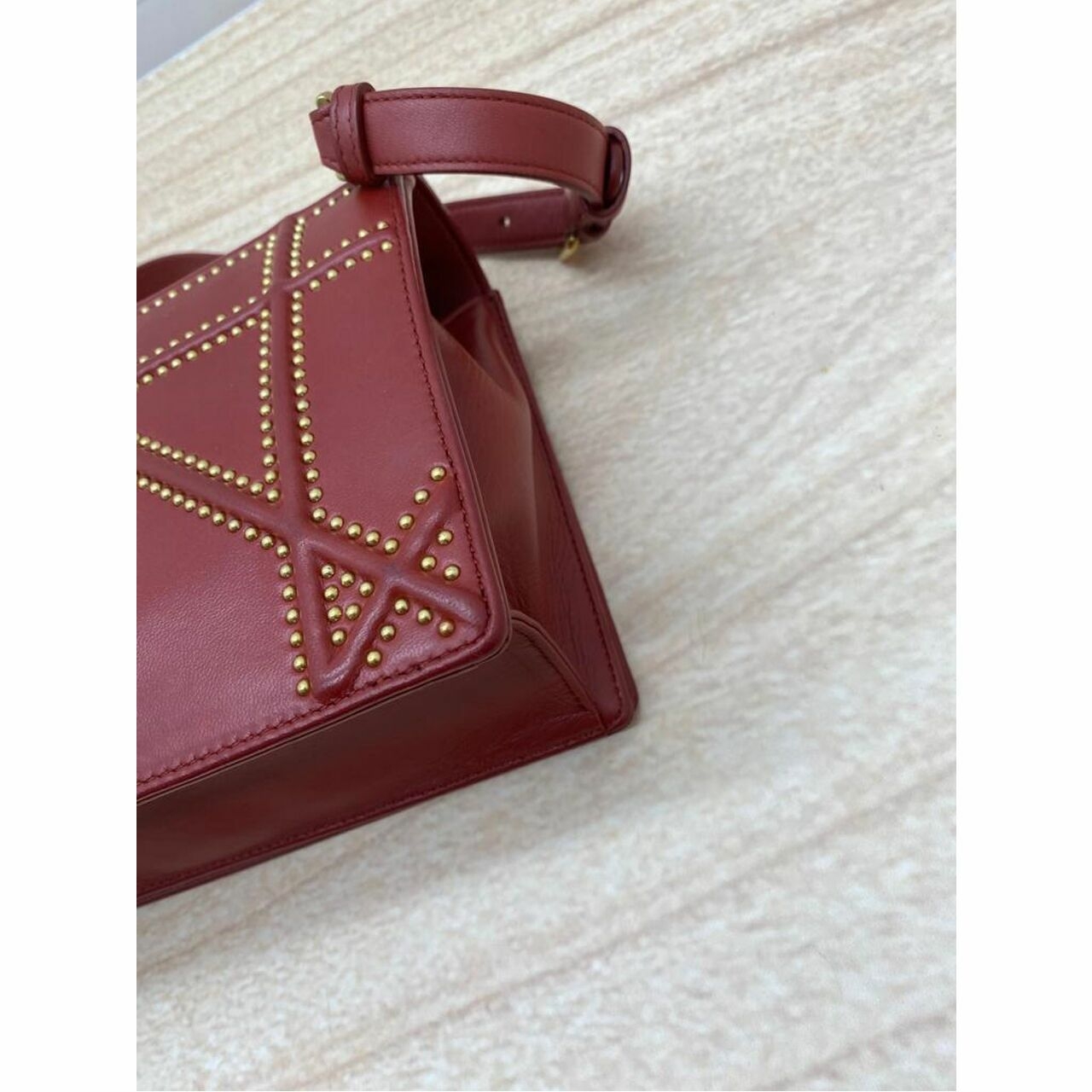 CHRISTIAN DIOR Calfskin Studded Medium Diorama Flap Bag Burgundy 2017