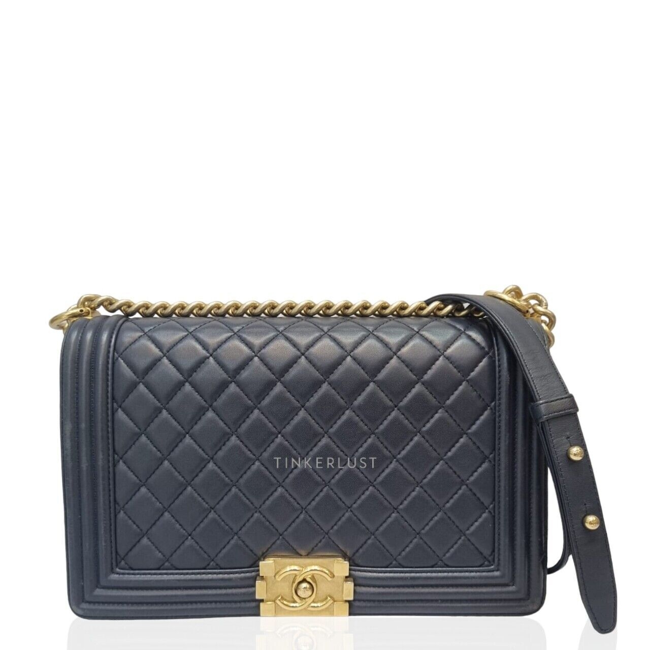 Chanel Boy 28 Lamb Navy GHW #21 Shoulder Bag