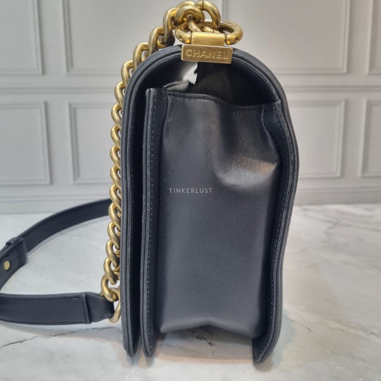 Chanel Boy 28 Lamb Navy GHW #21 Shoulder Bag