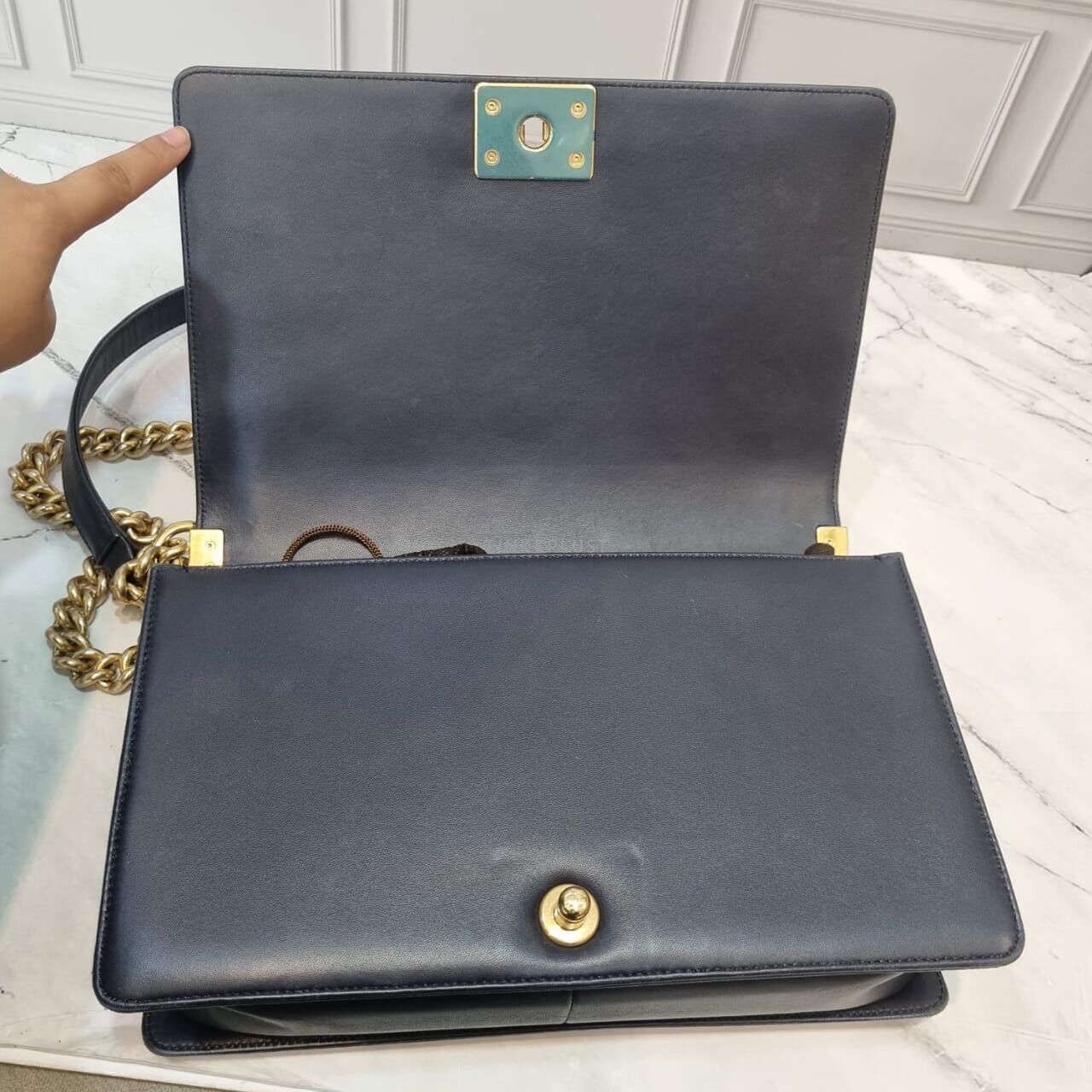 Chanel Boy 28 Lamb Navy GHW #21 Shoulder Bag