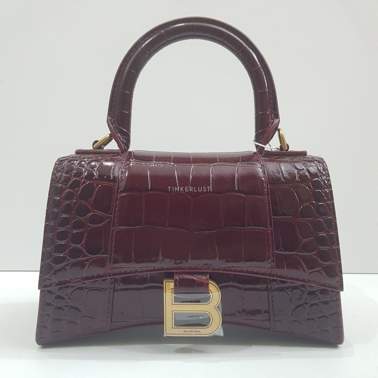 Balenciaga Hourglass XS Top Handle Croco Maroon Bordeaux Dark Red GHW Satchel Bag