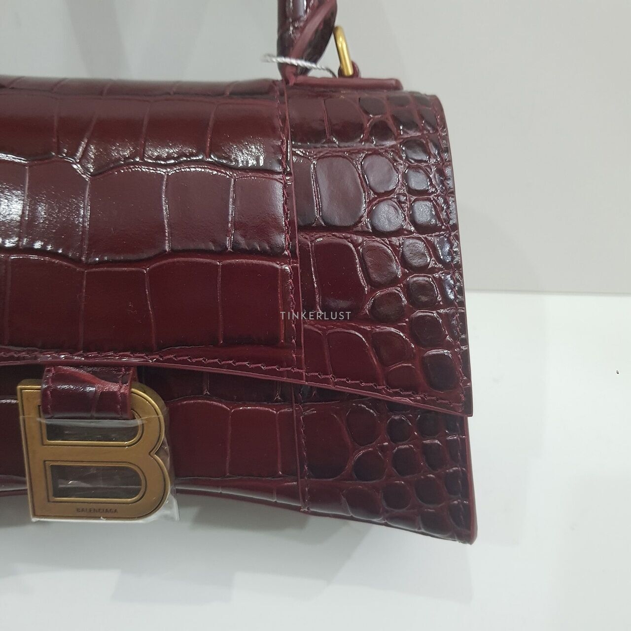 Balenciaga Hourglass XS Top Handle Croco Maroon Bordeaux Dark Red GHW Satchel Bag