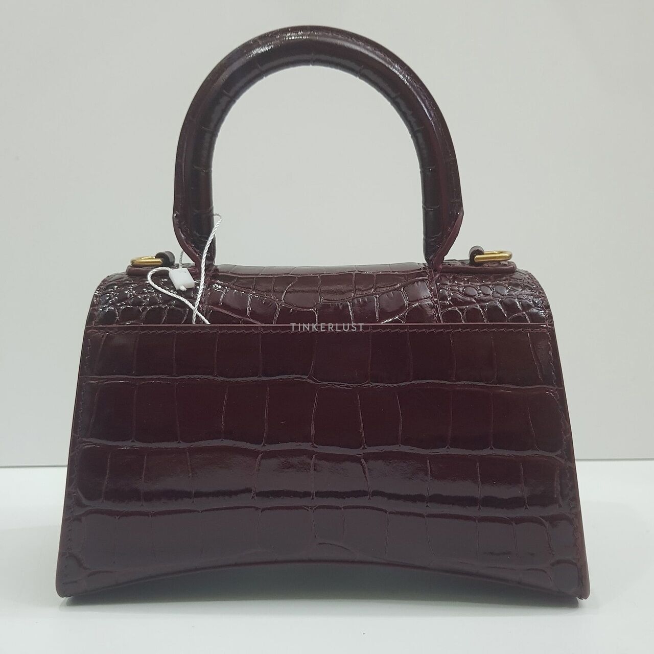 Balenciaga Hourglass XS Top Handle Croco Maroon Bordeaux Dark Red GHW Satchel Bag