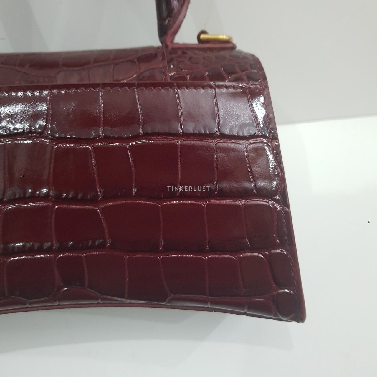 Balenciaga Hourglass XS Top Handle Croco Maroon Bordeaux Dark Red GHW Satchel Bag