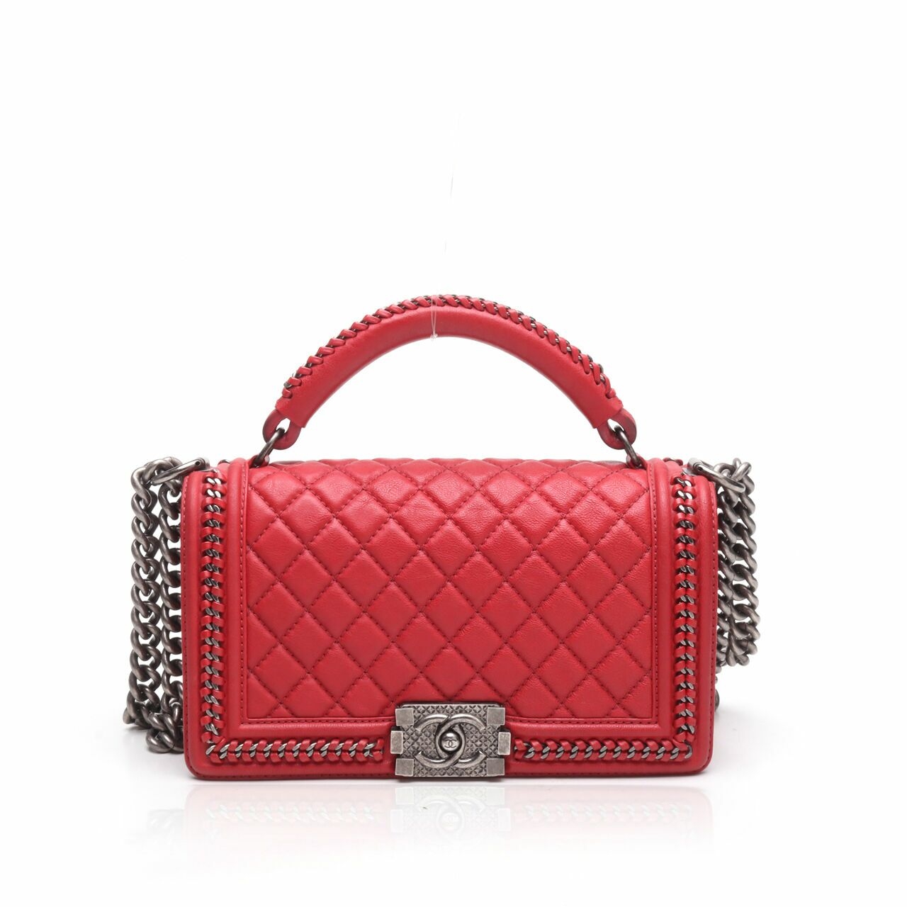 Chanel Boy Top Handle Red #23 RHW Satchel