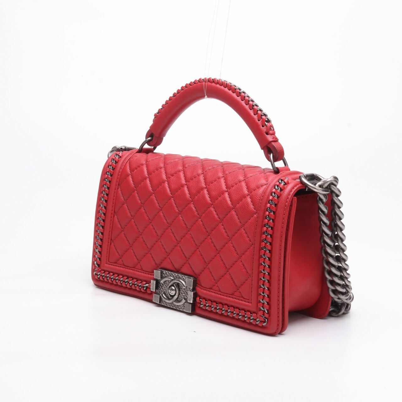 Chanel Boy Top Handle Red #23 RHW Satchel