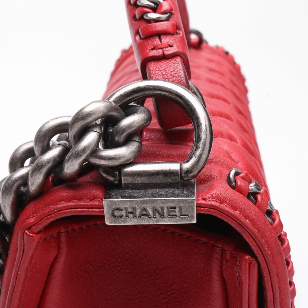 Chanel Boy Top Handle Red #23 RHW Satchel