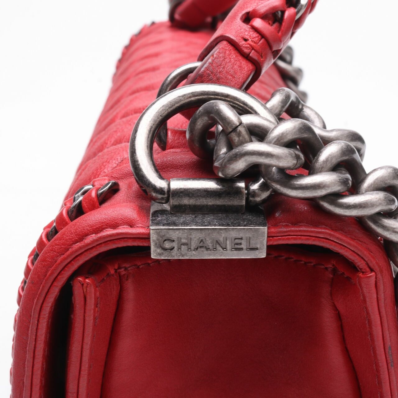 Chanel Boy Top Handle Red #23 RHW Satchel