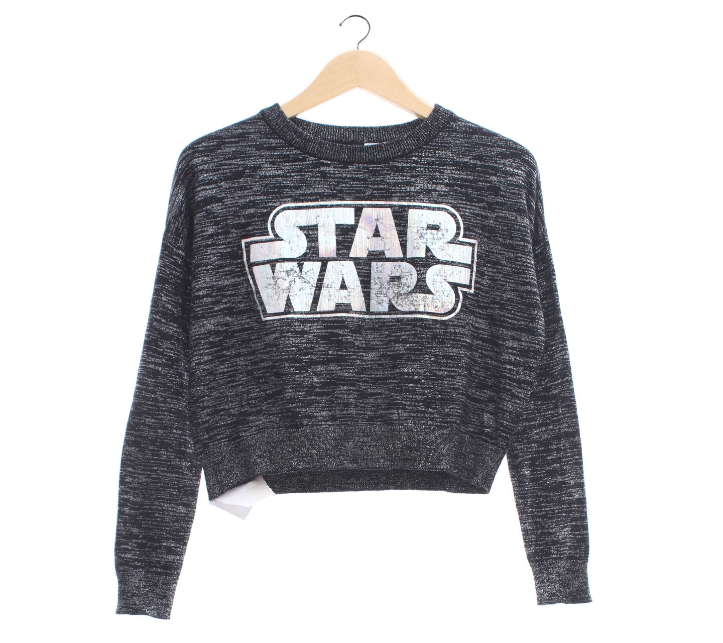 H&M Star Wash Black Glitter Crop Sweater