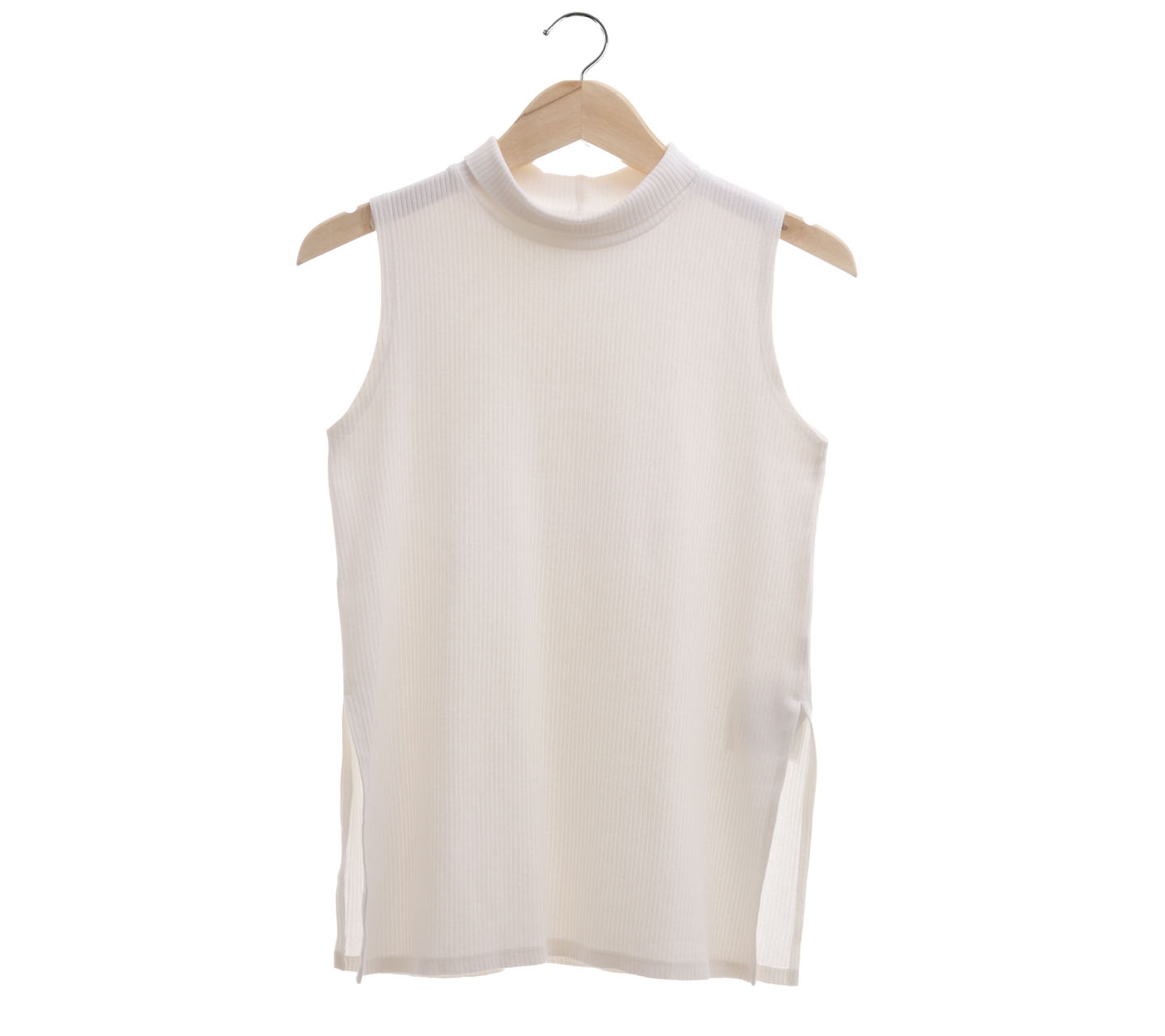 Cotton Ink White Turttle Neck Sleeveless