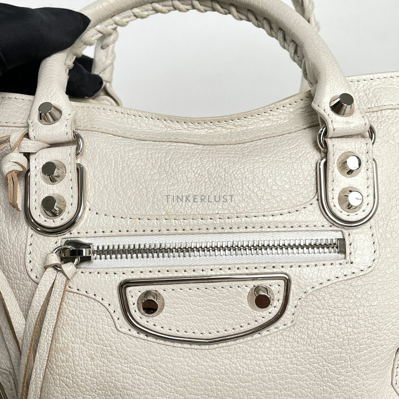 Balenciaga White Chevre Gold Metallic Edge Hardware Small City