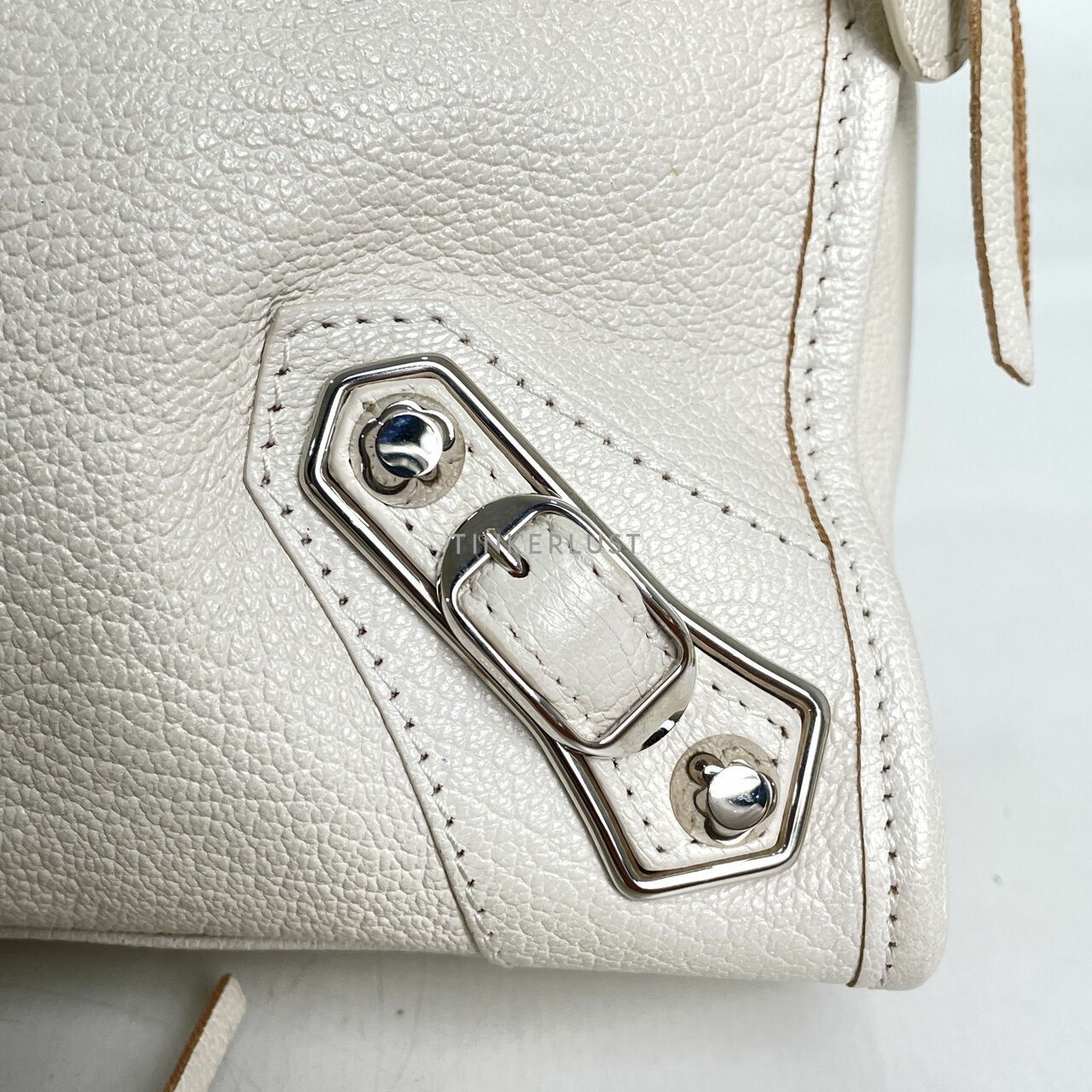 Balenciaga White Chevre Gold Metallic Edge Hardware Small City