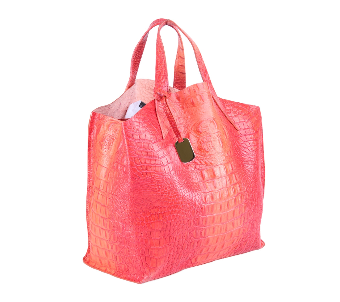 Furla Orange Crocodle Embossed Leather Tote Bag