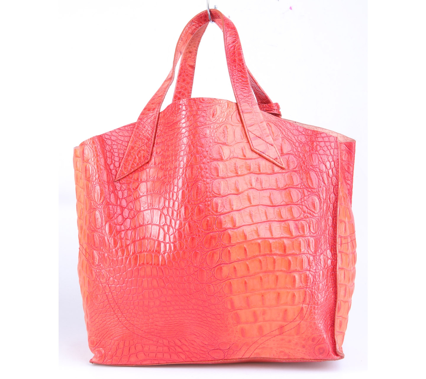 Furla Orange Crocodle Embossed Leather Tote Bag