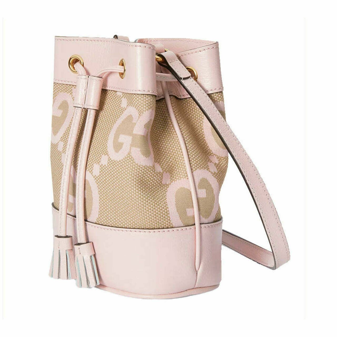 Gucci Ophidia Jumbo GG Mini Canvas and Leather Bucket Bag Pink/Camel