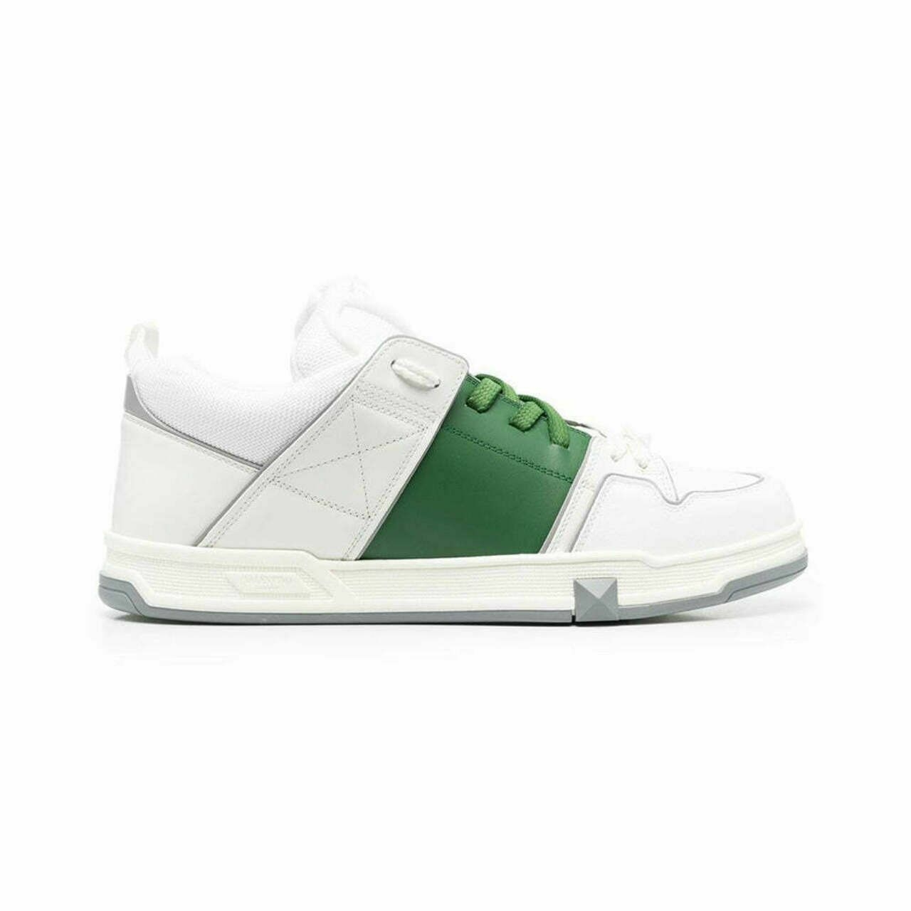 Valentino Garavani VLogo Open Skate Sneaker in Calfskin and Fabric White/Green