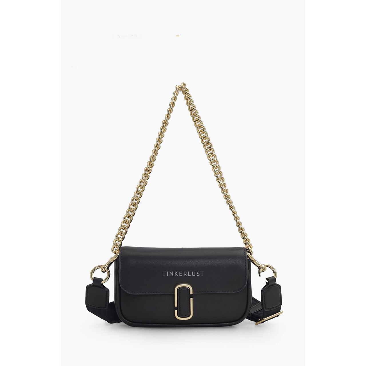 Marc Jacob Mini The J Marc in Black Smooth Leather with Webbing Strap Satchel Bag