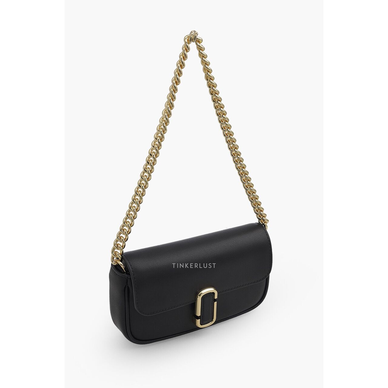 Marc Jacob Mini The J Marc in Black Smooth Leather with Webbing Strap Satchel Bag