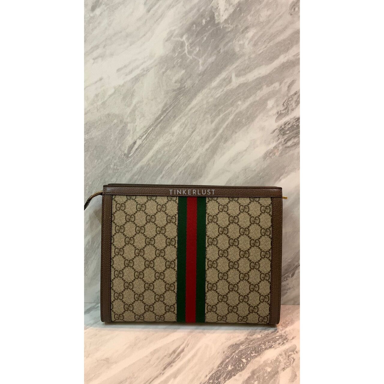 Gucci Ophidia Beige Ebony Brown GG Supreme Pouch