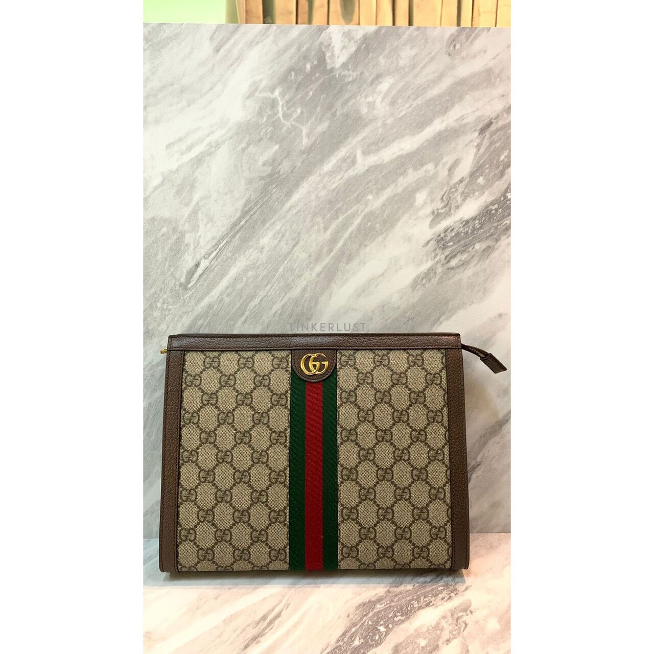 Gucci Ophidia Beige Ebony Brown GG Supreme Pouch