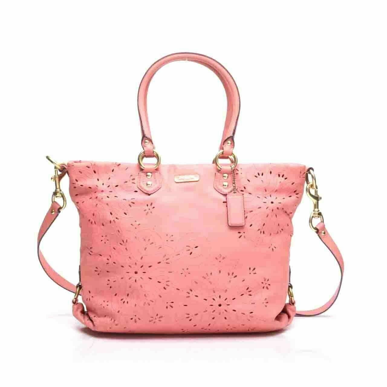 Coach Ashley Tossed Laser Cut Tote Bag Pink 