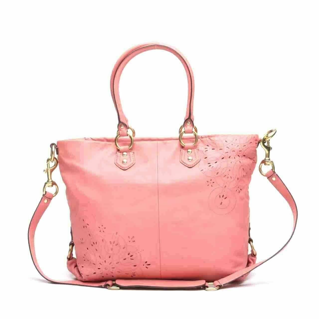 Coach Ashley Tossed Laser Cut Tote Bag Pink 